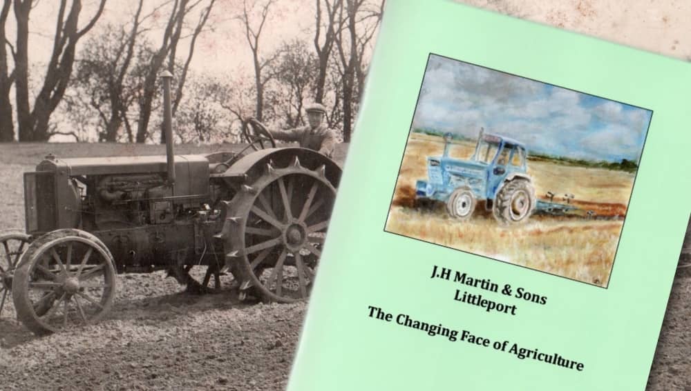 banner of an old tractor with 'The Changing Face of Agriculture' book