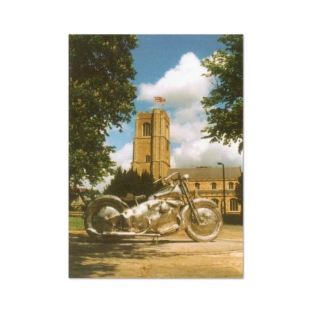 Postcard of the Harley-Davidson motorbike monument at Littleport.